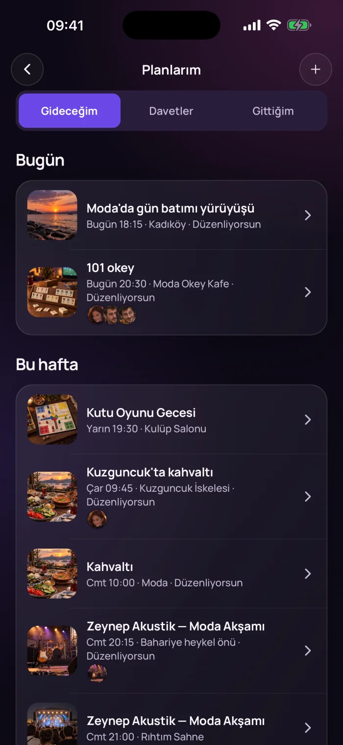 Planlarım: bugün ve bu hafta gideceğin planlar