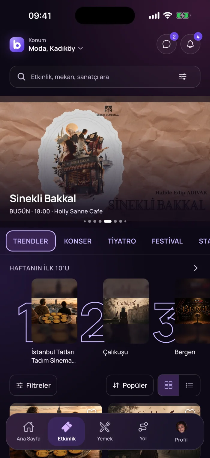 Etkinlik sekmesi: bugünün oyunu, haftanın ilk 10'u
